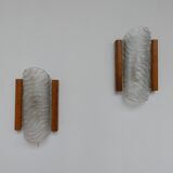 Applique murale en verre et chêne du milieu du siècle