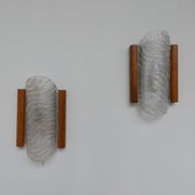 Applique murale en verre et chêne du milieu du siècle