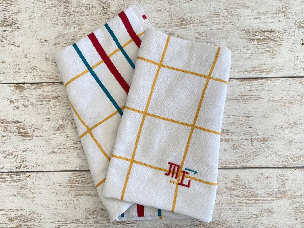 Vintage Jacquard tablecloth in Basque style, monogrammed ML - Mixed fabric - 130x145cm