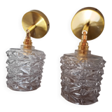 Pair of vintage molded glass wall sconces