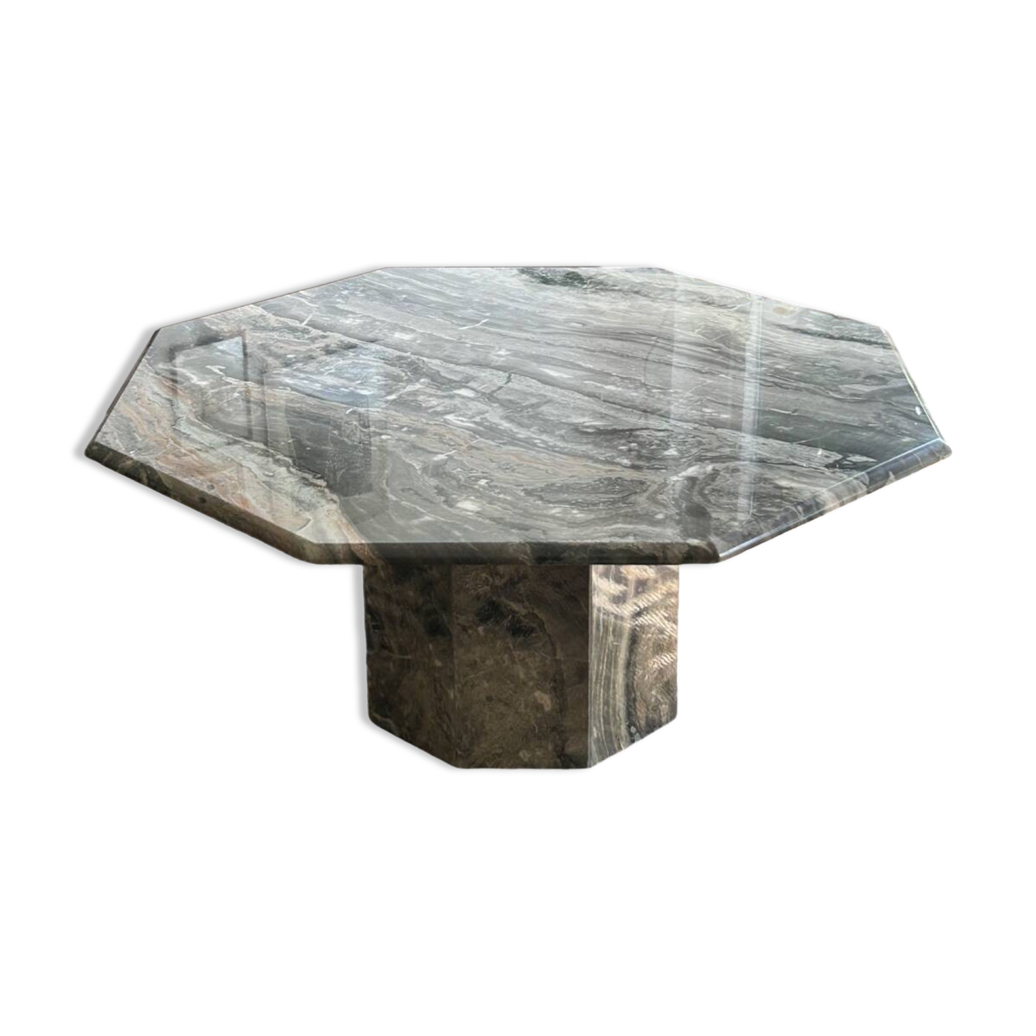 Table basse octogonale en marbre vintage italien en vert gris chaud