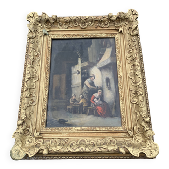 Oil painting Couple and children 19th century with its frame