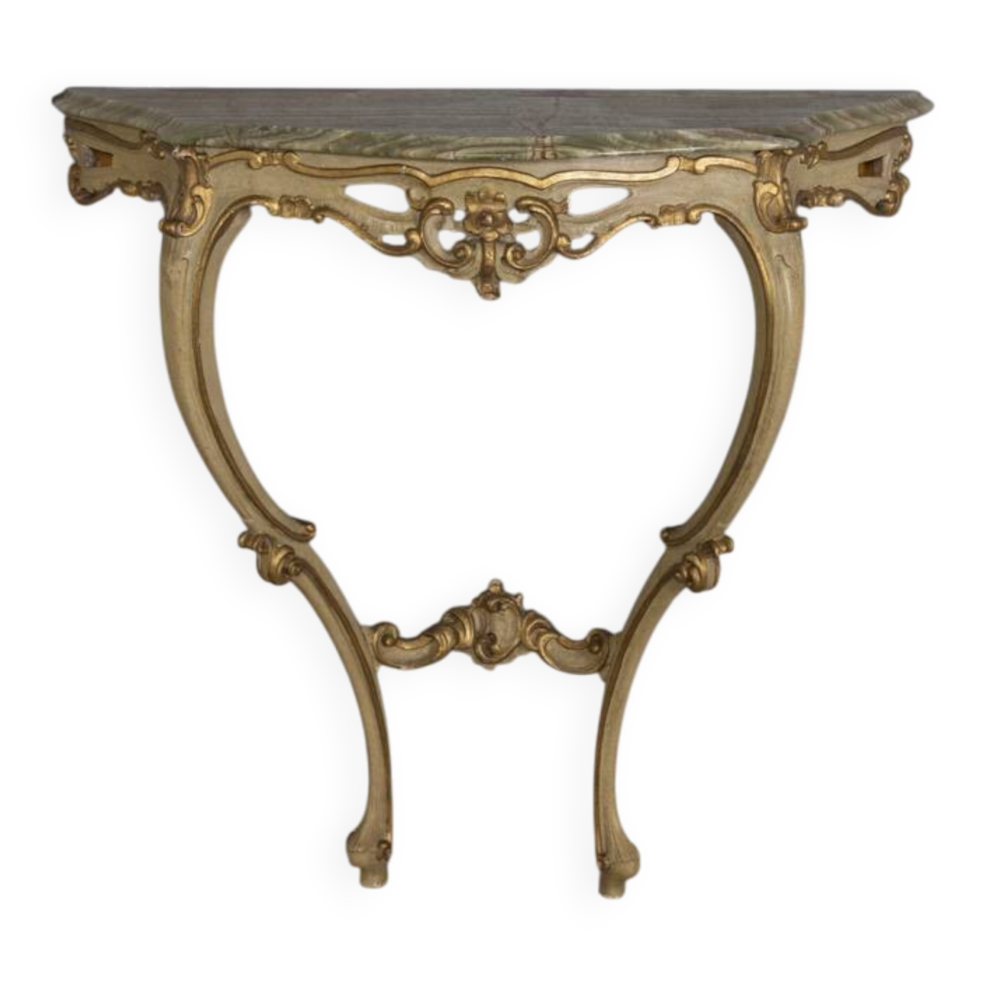 EARLY 20TH CENTURY BAROQUE-STYLE GOLDEN WOOD AND ONYX WALL CONSOLE TABLE