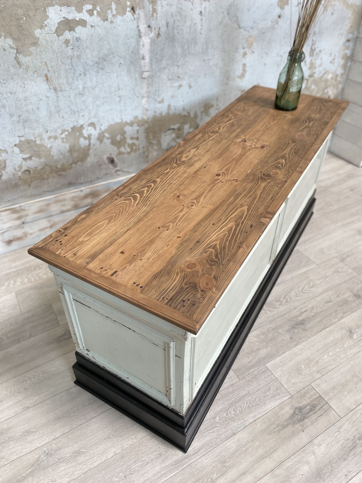 Bank counter furniture in patinated wood, circa 1900