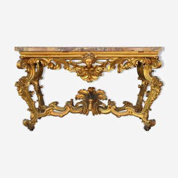 Rococo console Golden wood Roman marble XVII