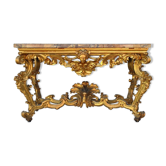 Console rocaille bois doré marbre romain XVIIème