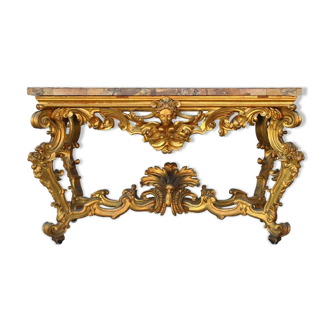 Rococo console Golden wood Roman marble XVII