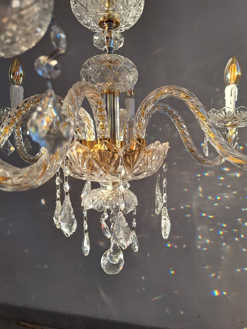 Italian Gold and Crystal 6 Branch Chandelier