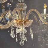 Lustre italien à 6 branches en or et cristal