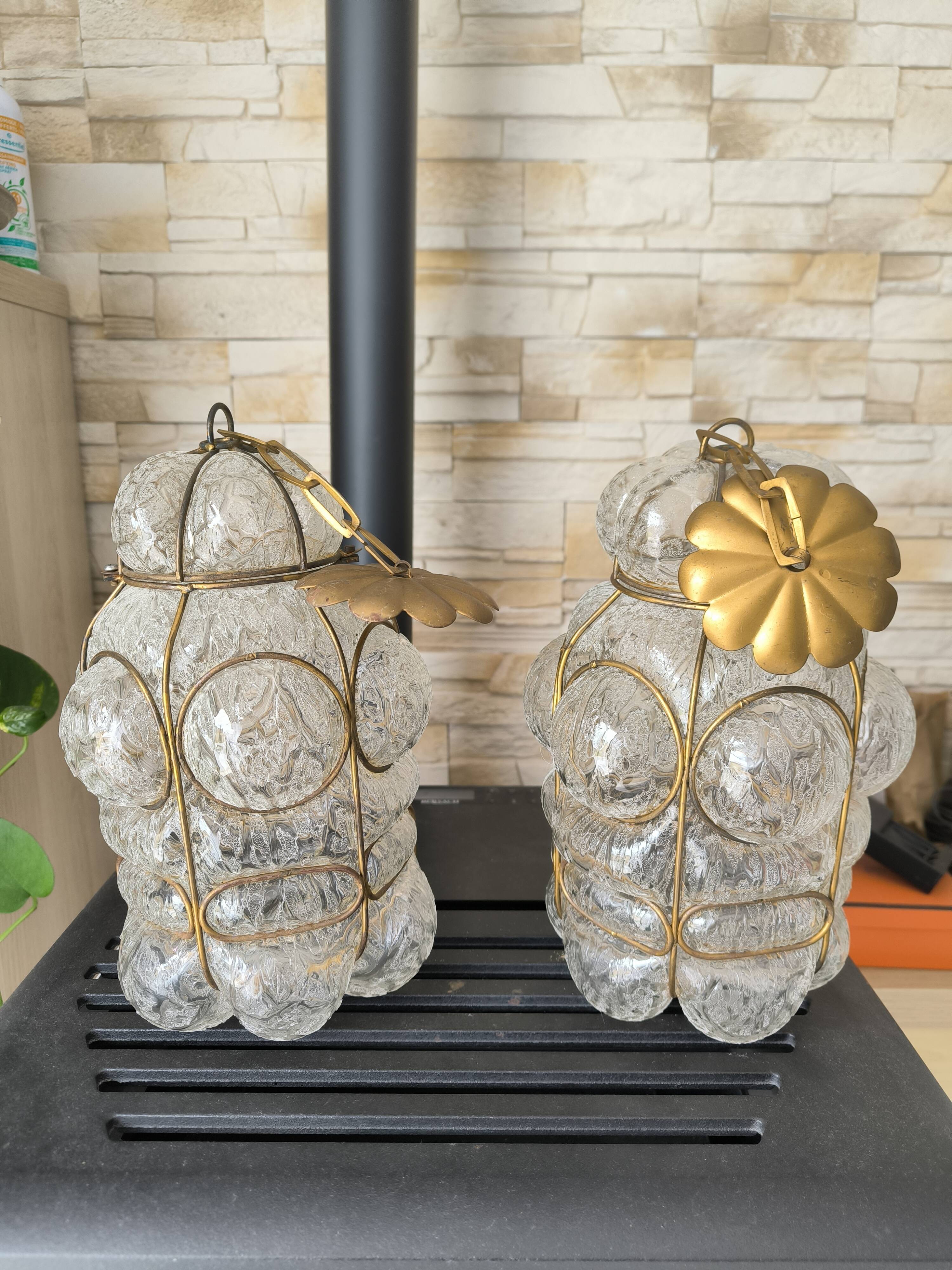 Pair of Venetian Lanterns in Blown Murano Glass