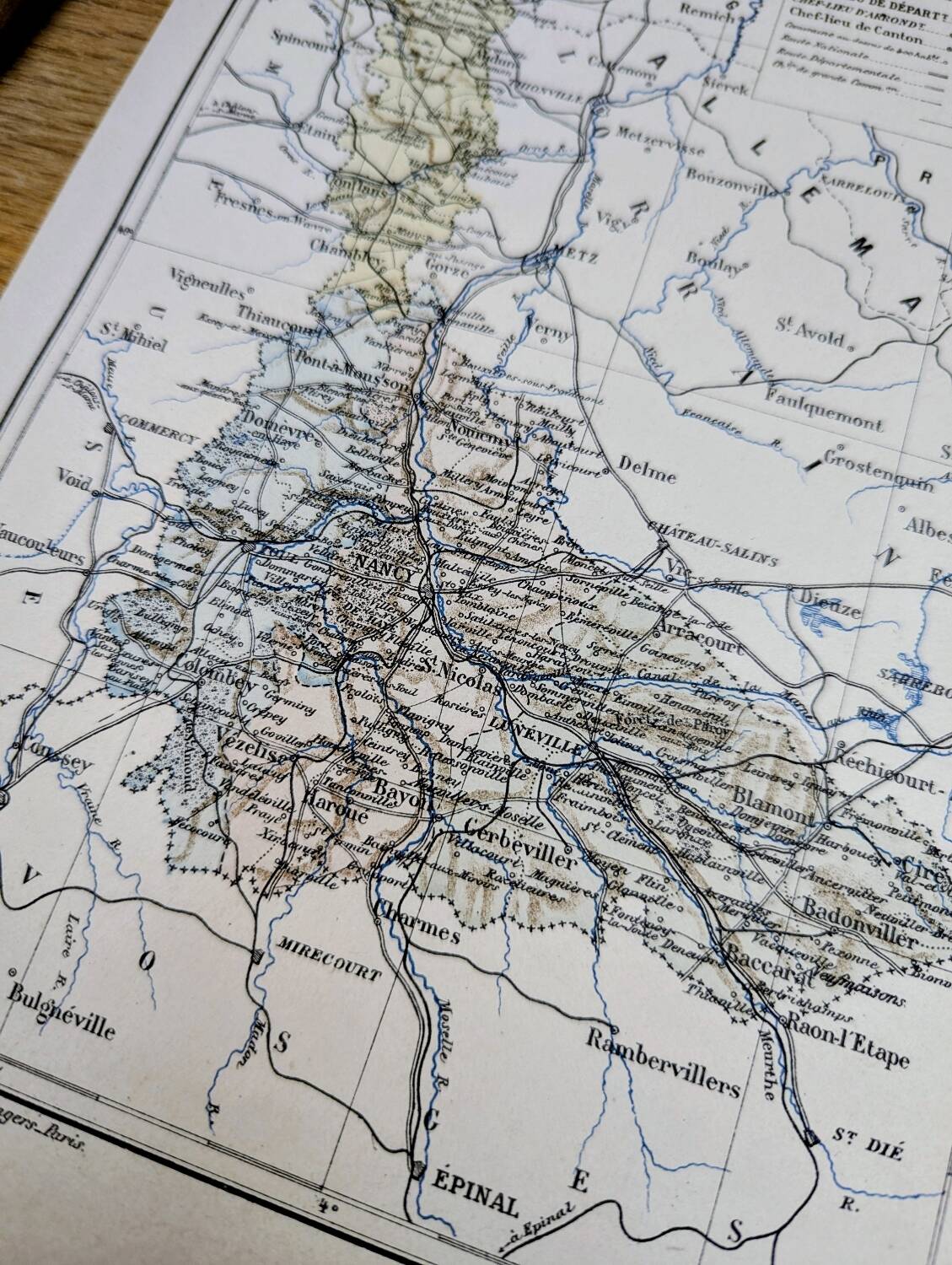 Printed in 1889, Meurthe-et-Moselle, old map.