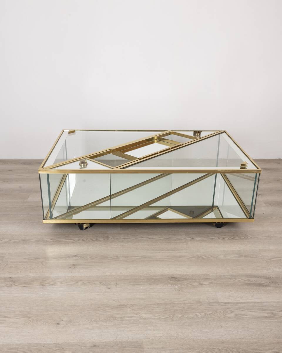 Vintage 60's table in golden brass and crystal italian design