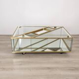 Vintage 60's table in golden brass and crystal italian design