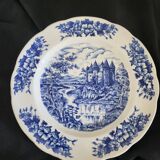 Set of 4 Pyroblan porcelain plates with vintage blue and white decor