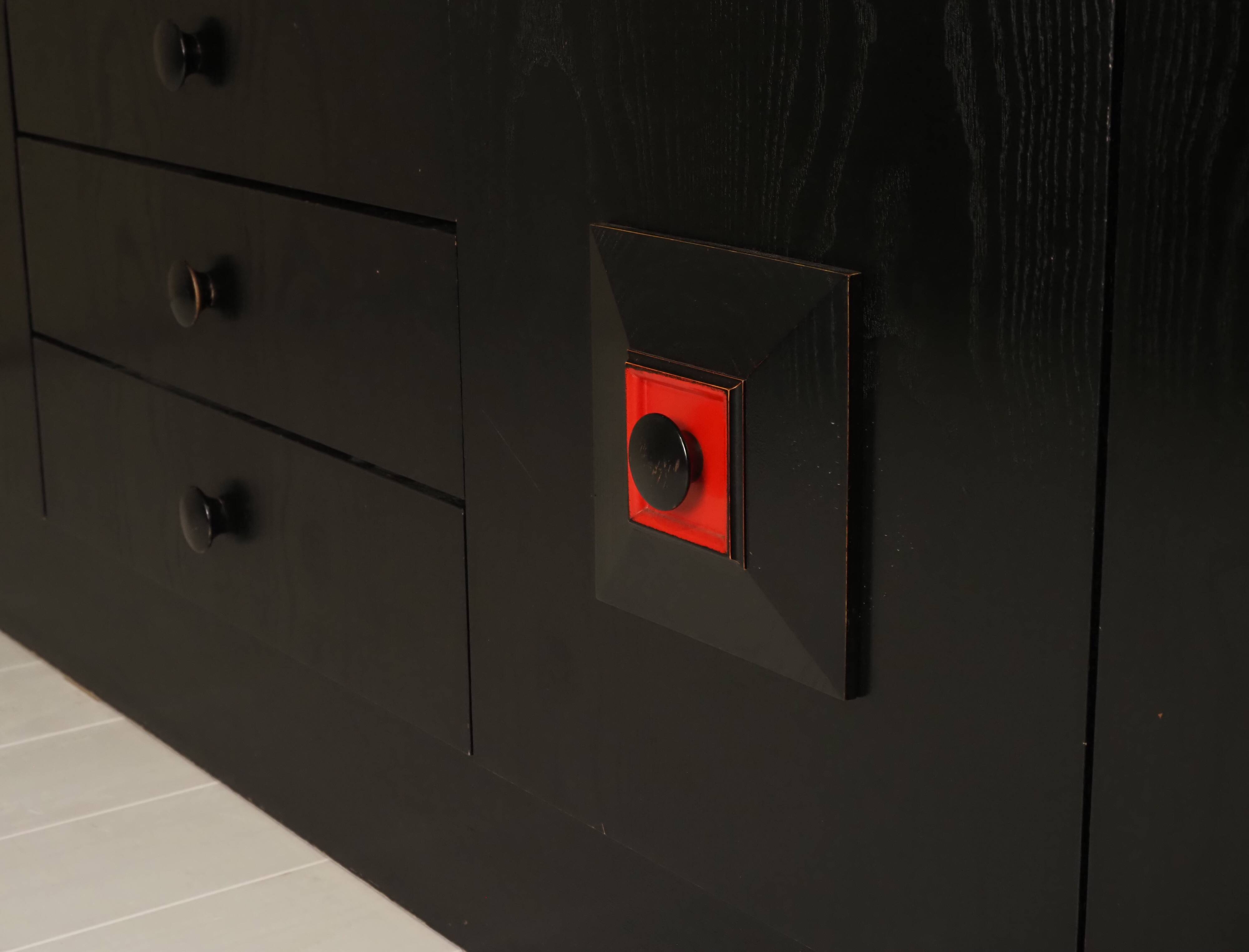 Brutalist Belgian buffet in black and red from the 1960s.