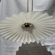 Vintage suspension opaline pleated lampshade with golden threads and claw socket.
