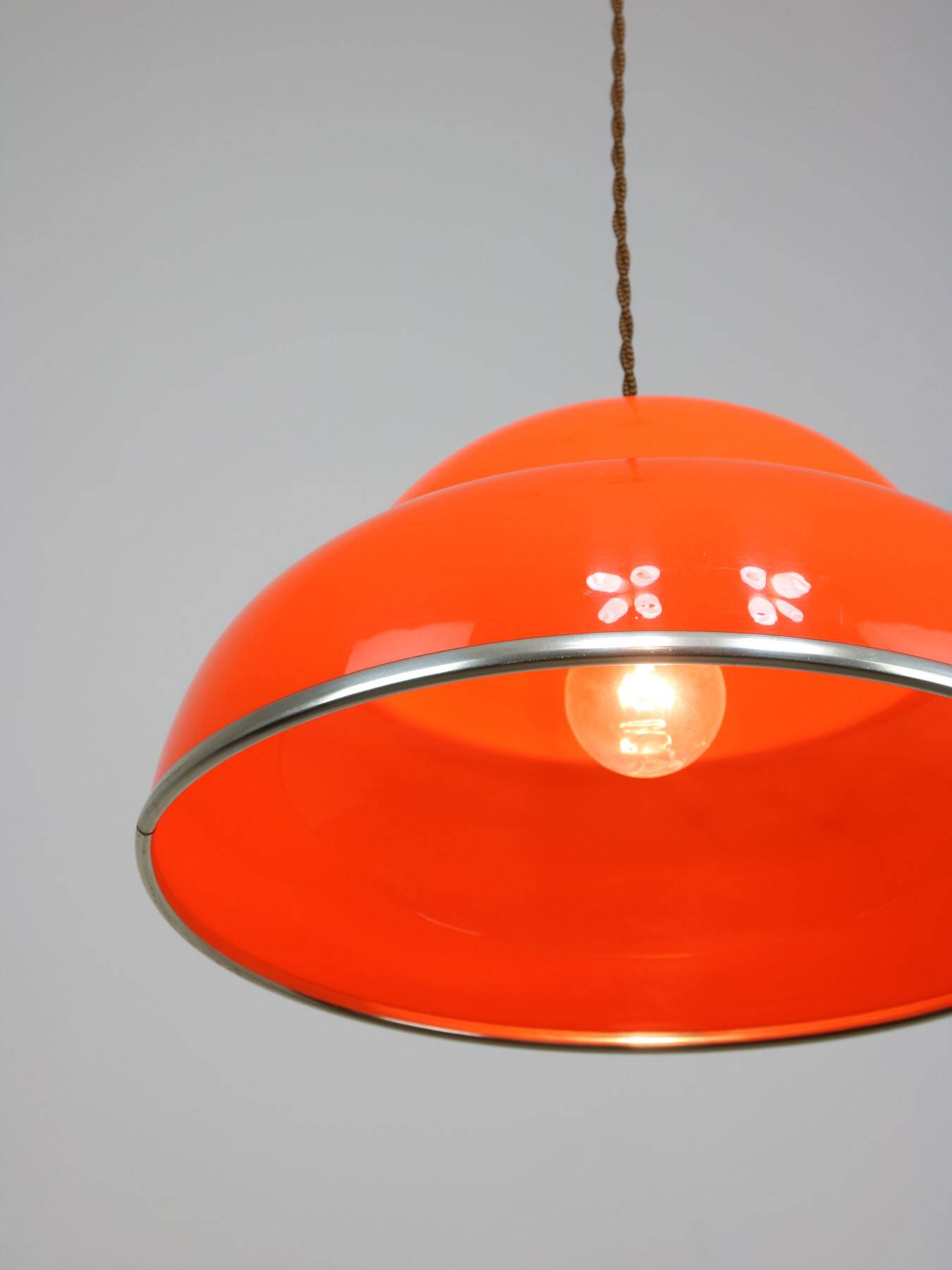 Space-age italian orange plexiglass pendant lamp