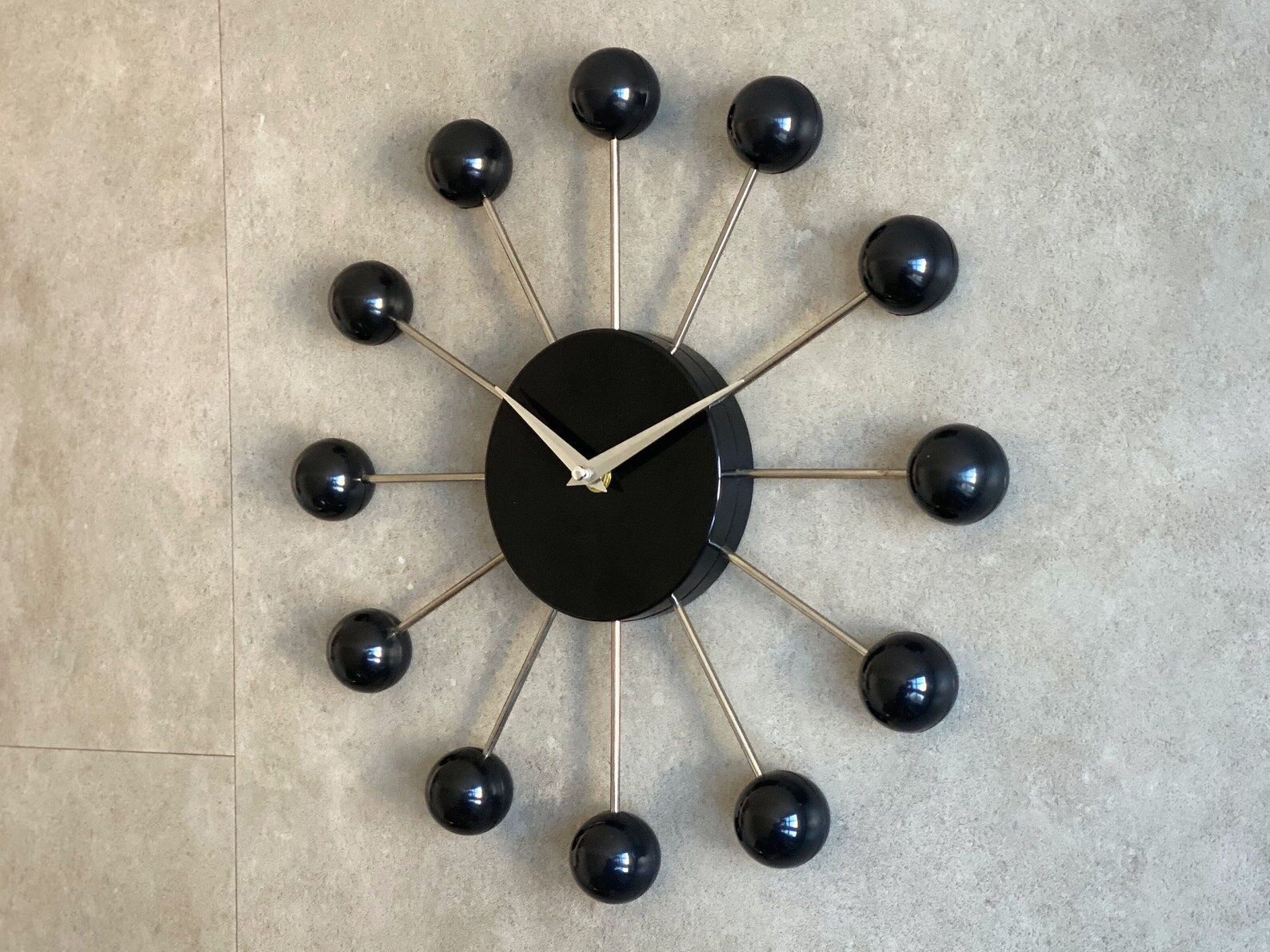 Black sputnik spider wall clock - space age - atomic