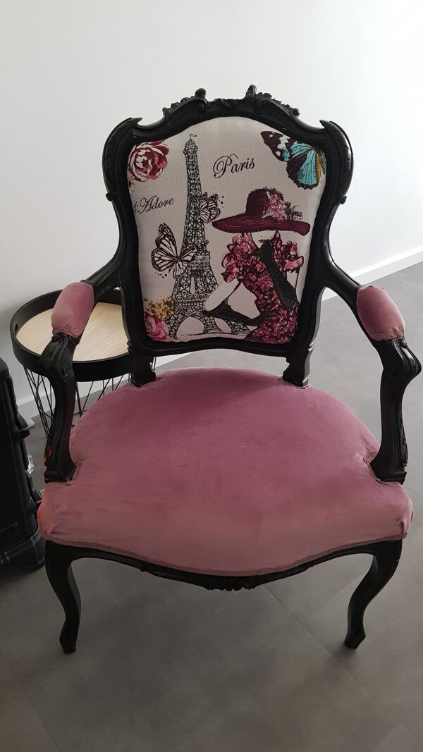 Fauteuil Louis XV rénové et relooké ''J'adore Paris