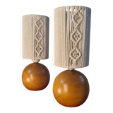 2 solid wood ball bedside lamps with white woven lampshade 28x11