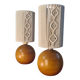 2 lampes de chevet boule bois massif et abat jour tressé blanc 28x11