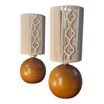 2 solid wood ball bedside lamps with white woven lampshade 28x11
