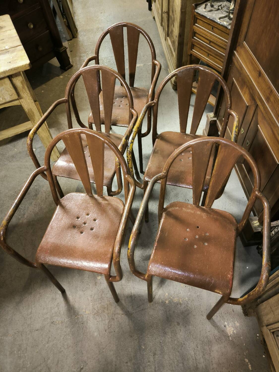 Set of 5 steel garden armchairs circa 1940/50