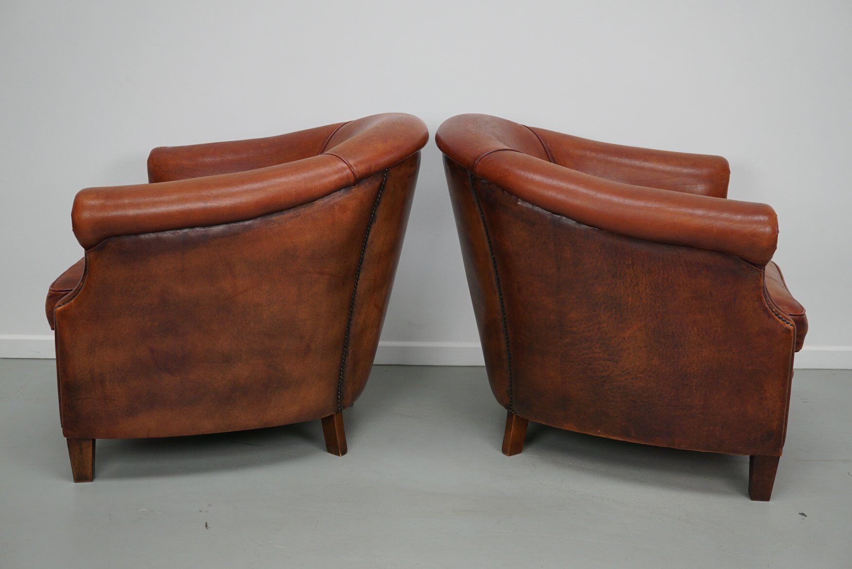 Vintage Dutch cognac leather club chair, 1970s, set of 2