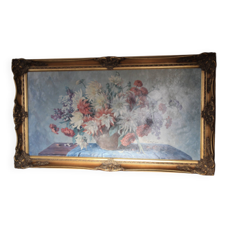 Grand tableau huile sur toile cadre doré