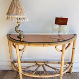 Console table d’appoint en rotin avec miroir rose