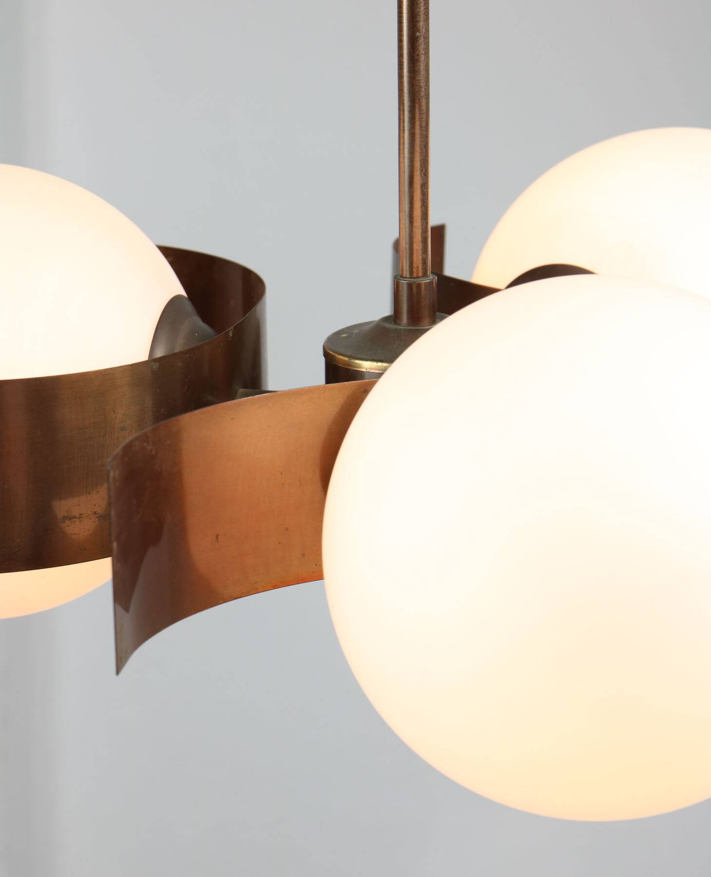 Vintage Italian Copper & Opaline Glass Chandelier