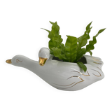 Cache pot deux cygnes en porcelaine blanc et doré vintage