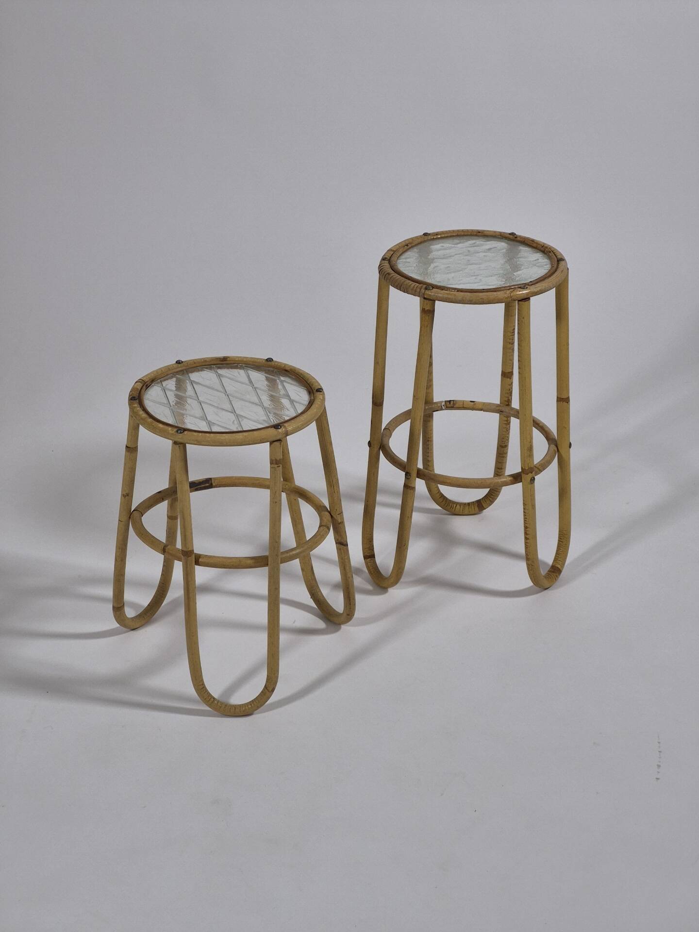 Pair of vintage mid century bamboo ice glass flower stands