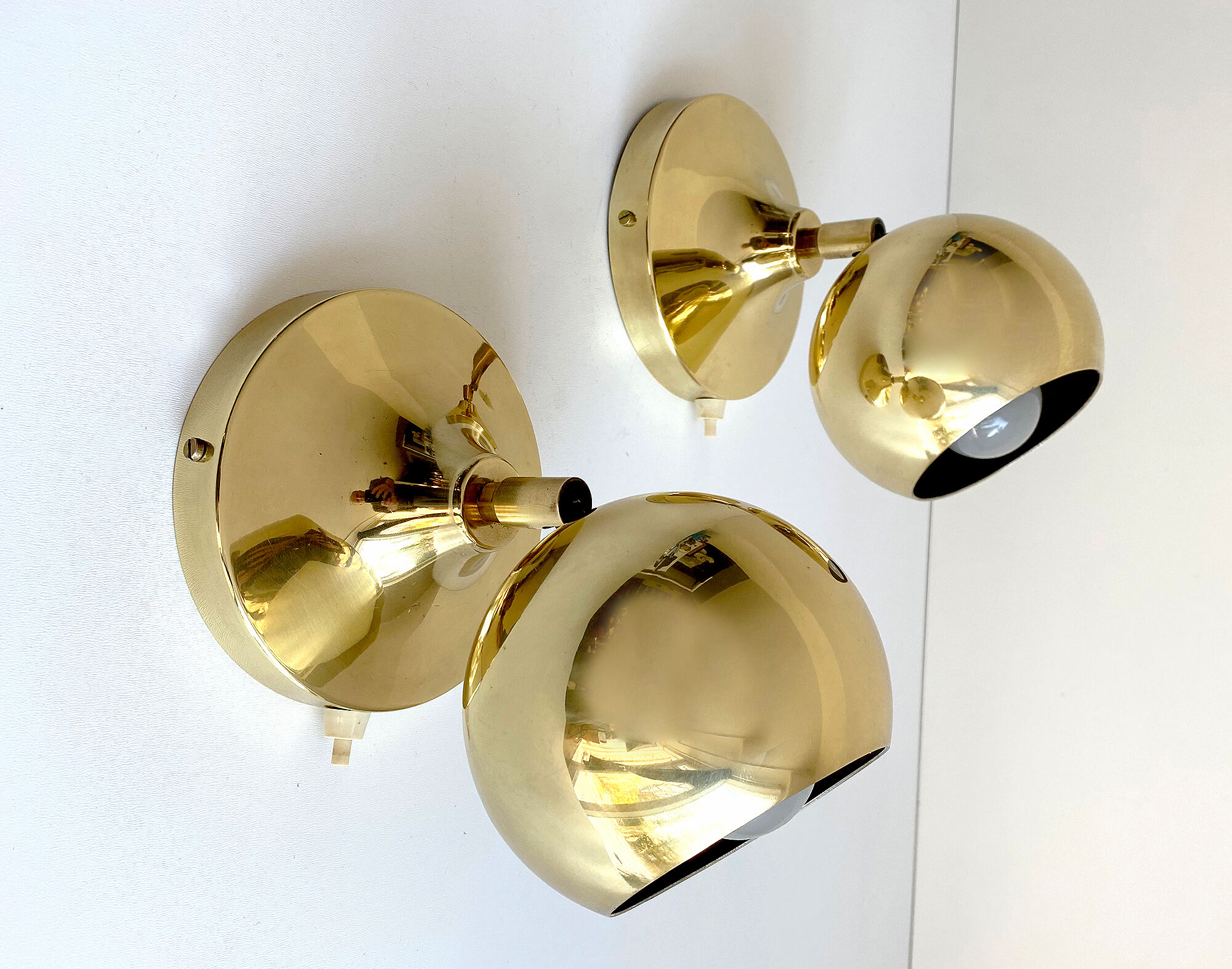 Pair Vintage Spot Wall Lamp, 60s. Brass Globe