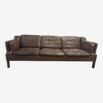 Danish 3 seater brown leather sofa by Grant Mobler 1960s