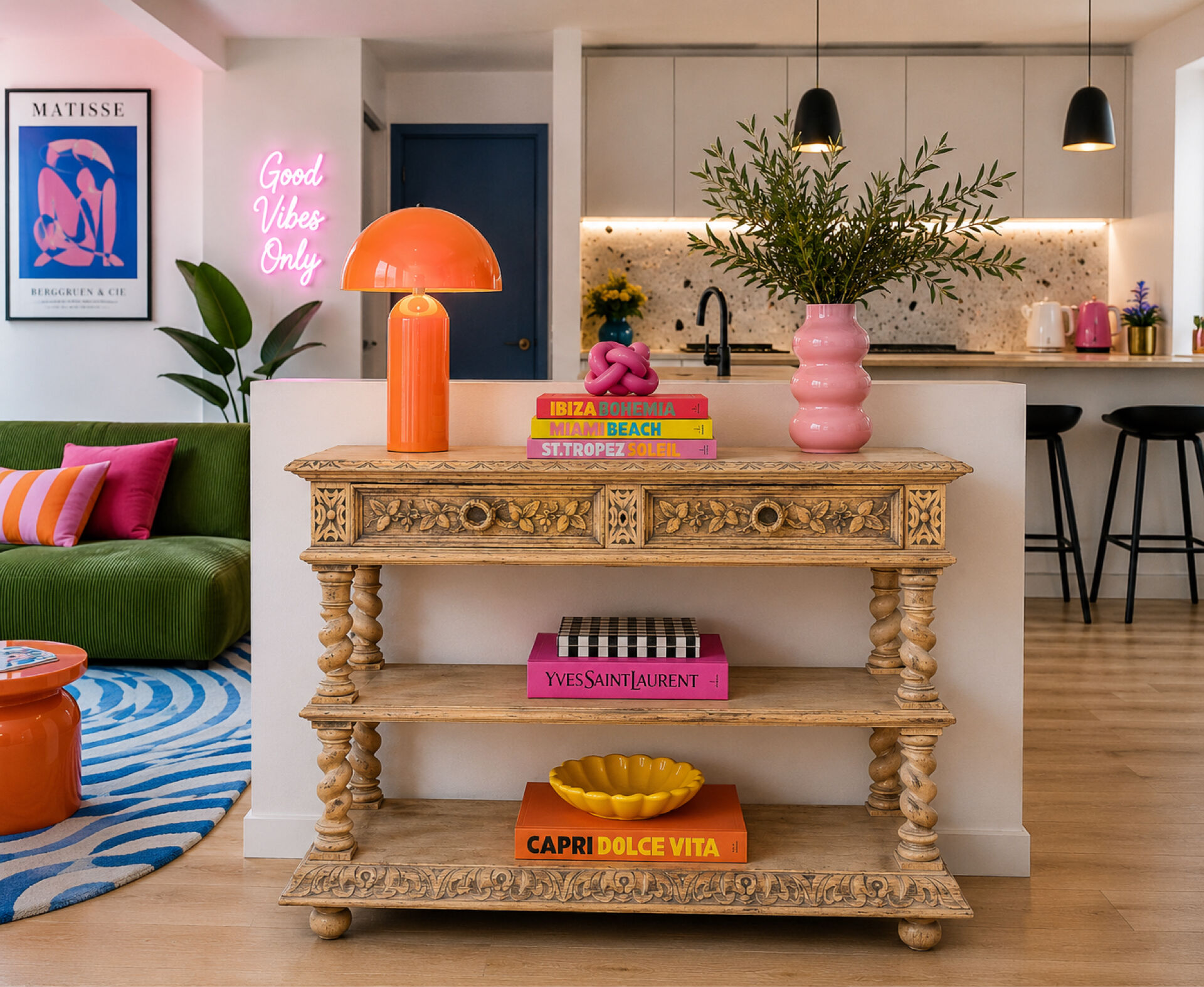 Console chêne brut massif décor végétal sculpté fin XIXe