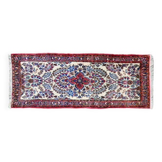Tapis de couloir vintage en soie de style persan rouge/crème noué à la main, chine