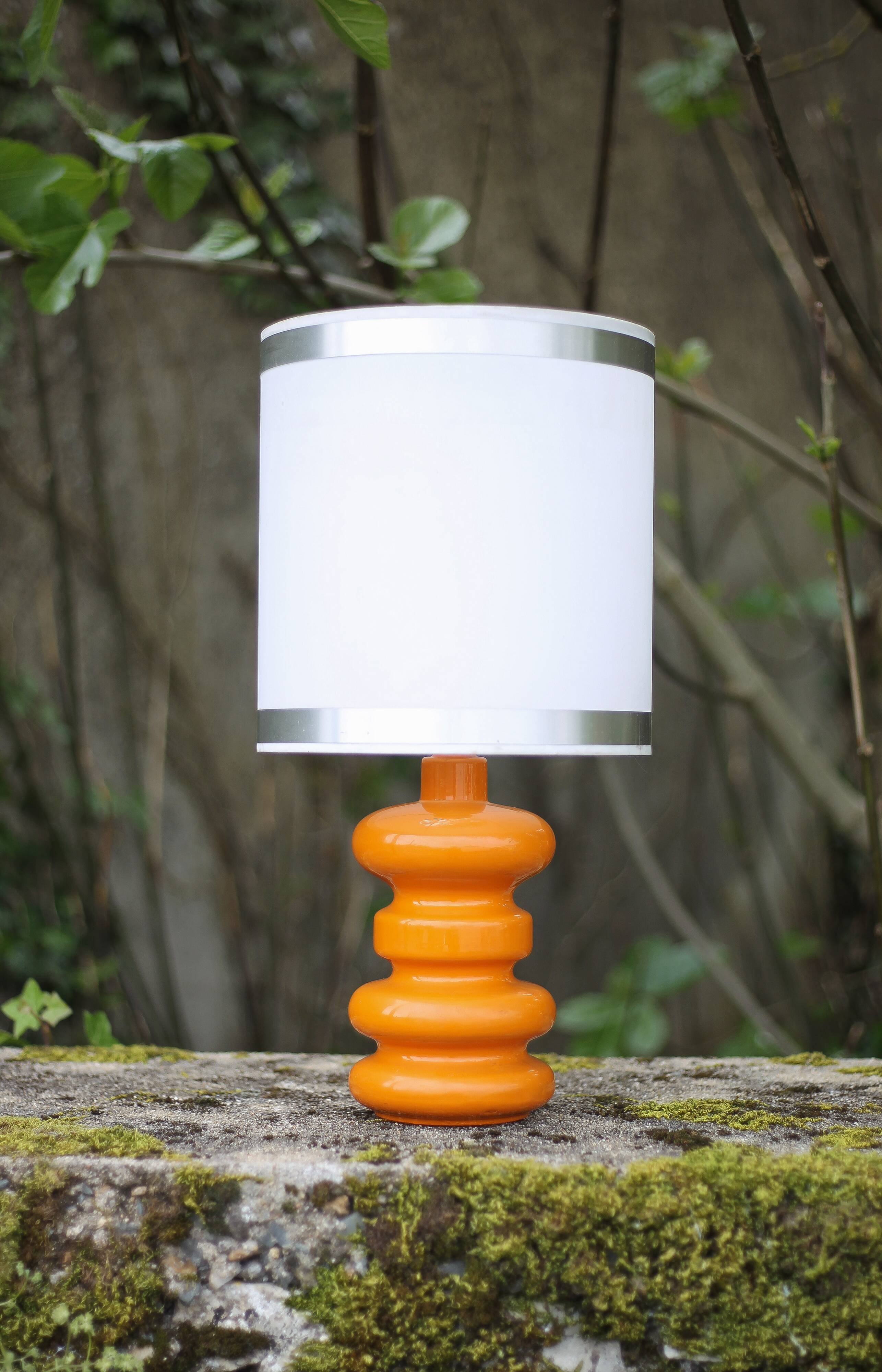 Bedside lamp, vintage table lamp, orange ceramic lamp with plastic lampshade, 70's