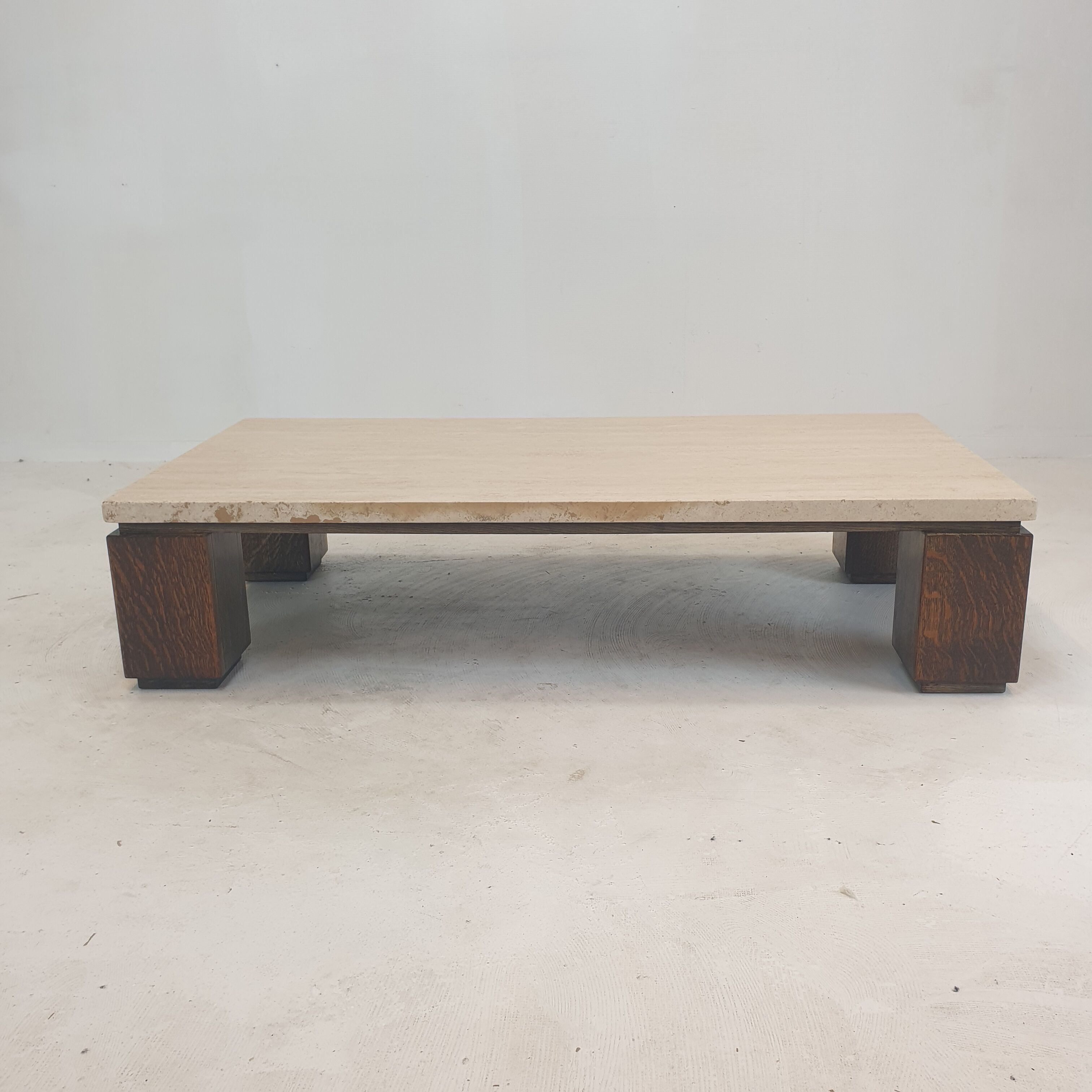 Travertine coffee table with wenge, 1970s