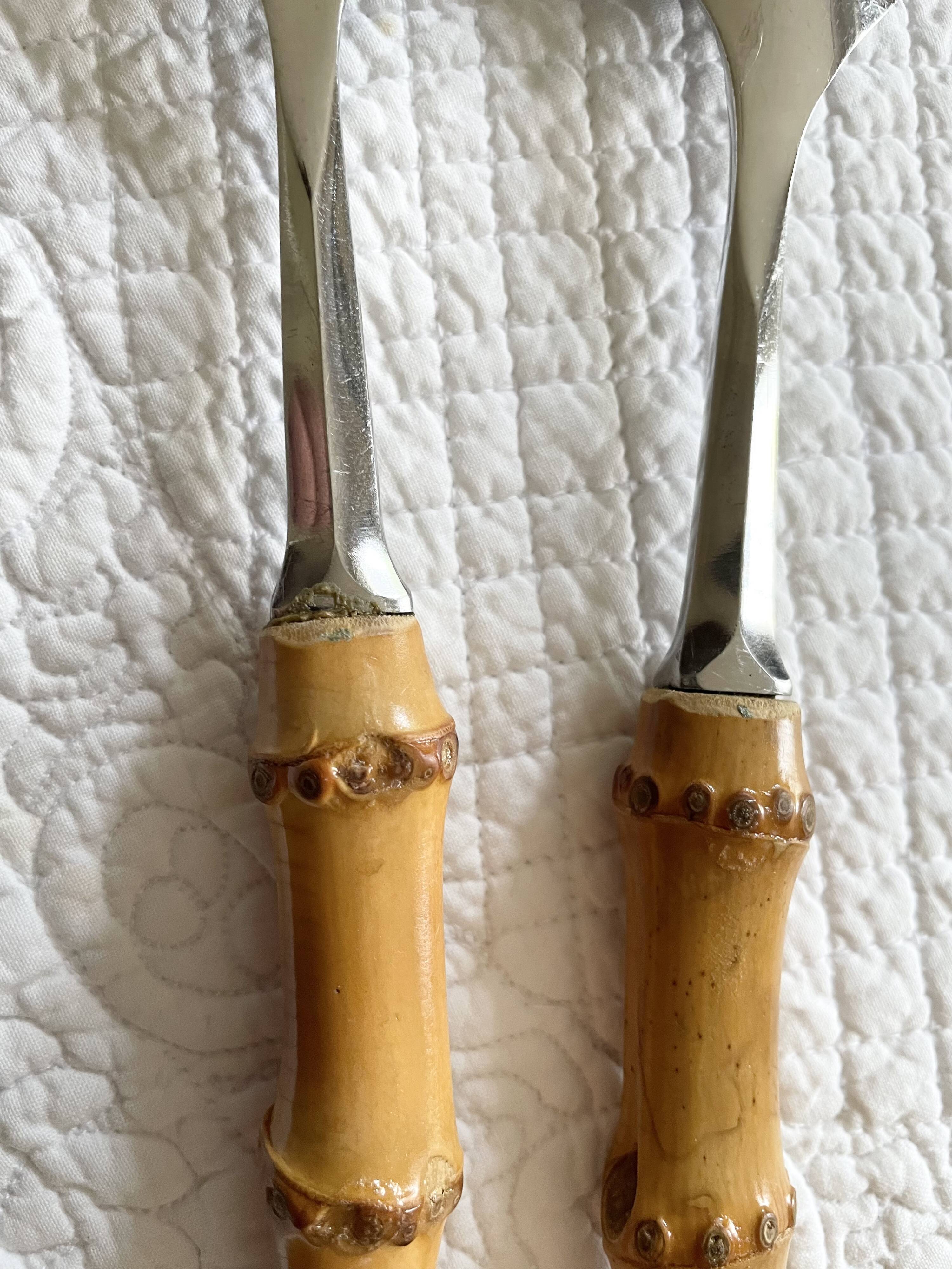 Serving cutlery with bamboo and stainless steel handles