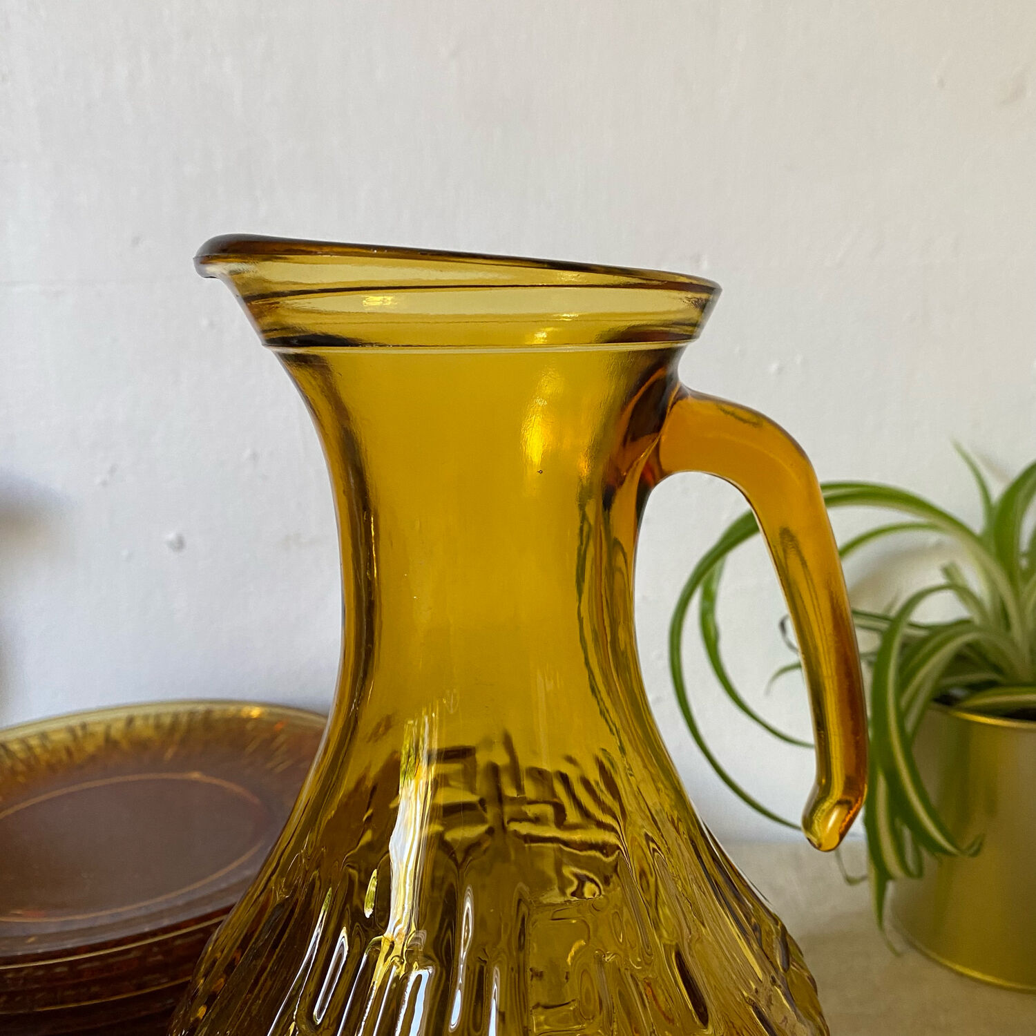 Amber glass pitcher 70s