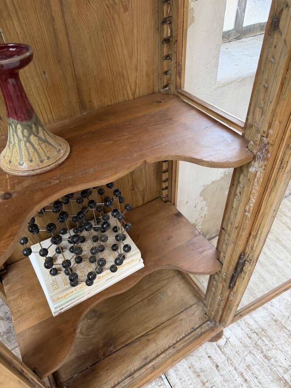 19th-century English pine display cabinet