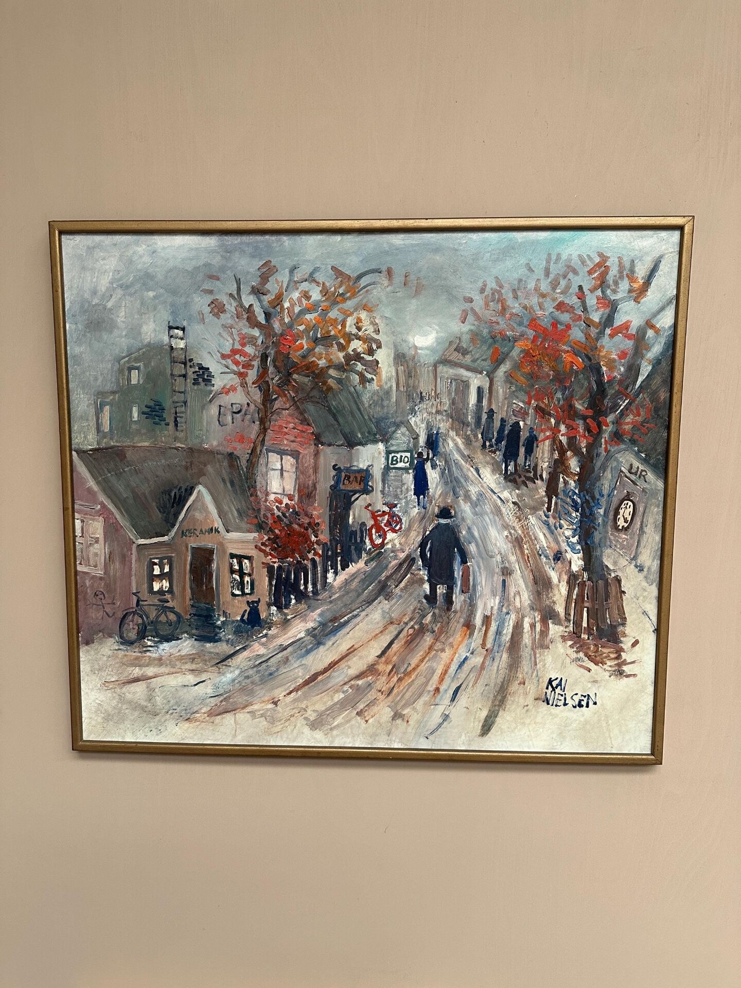 Original Swedish Oil On Panel – “Bygatan” By Kai Nielsen – Signed