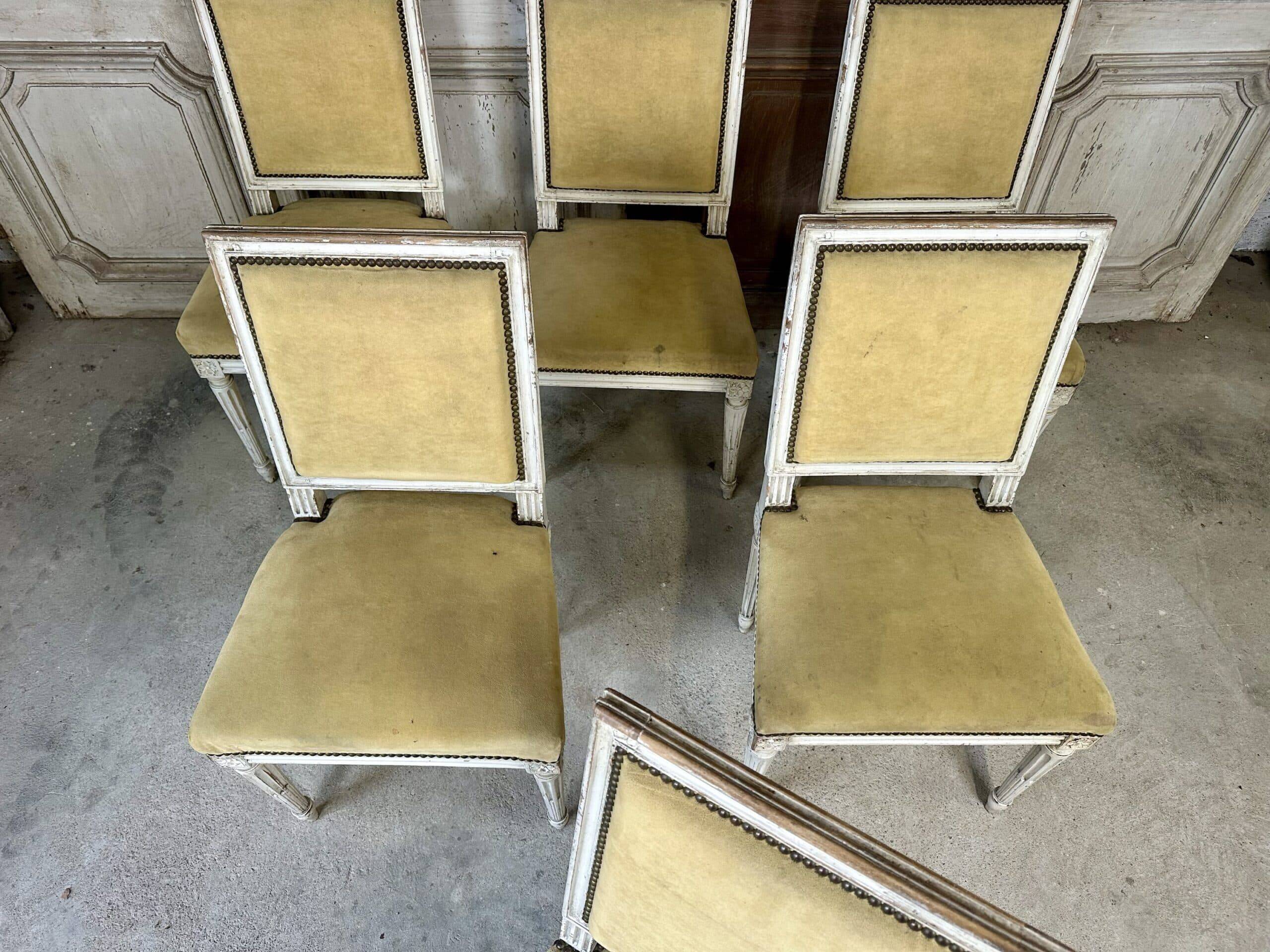 Série de 6 chaises de style Louis XVI laquée blanc circa 1900