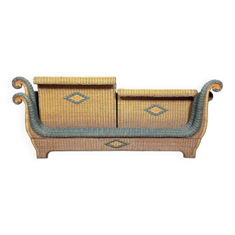 Rattan sleigh bed, 20th century period, circa 1970