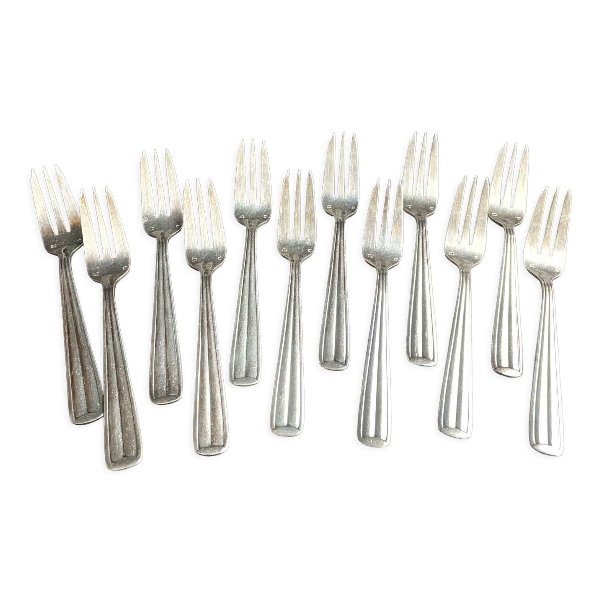 12 Dessert Forks – Hallmarked Silver Metal – Art Deco