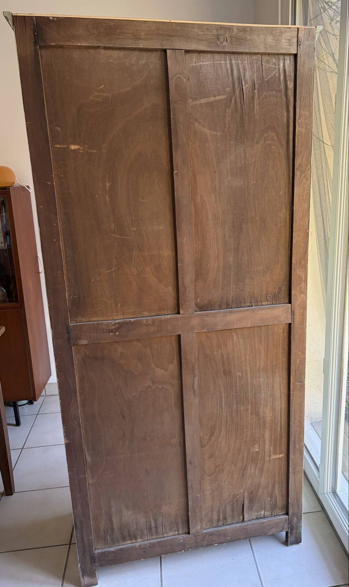 Antique Parisian wardrobe in sage green patina