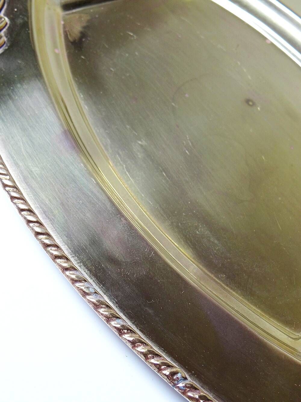 Small vintage brass tray with a floral design, Louis XVI style.