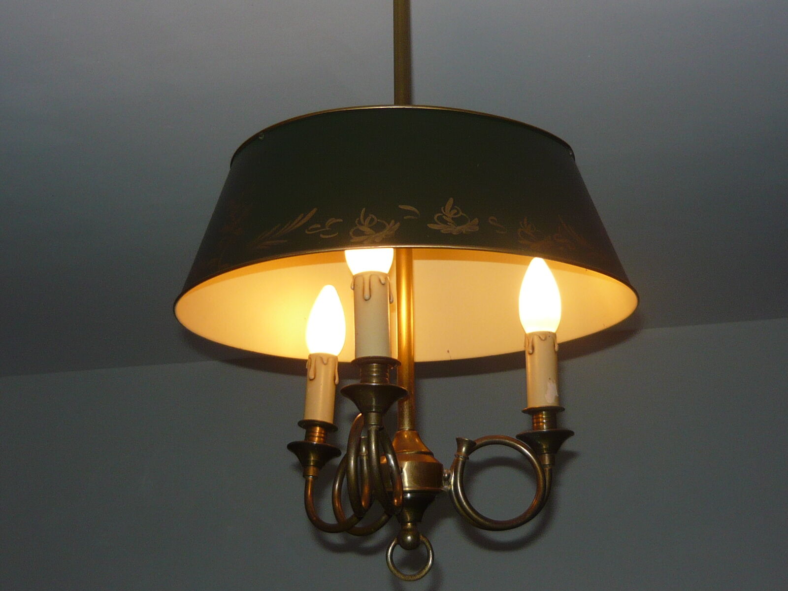 Lustre bouillotte style empire cor de chasse 3feux