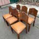 6 Art Deco gondola chairs in solid oak with brown leatherette, 1930s.
